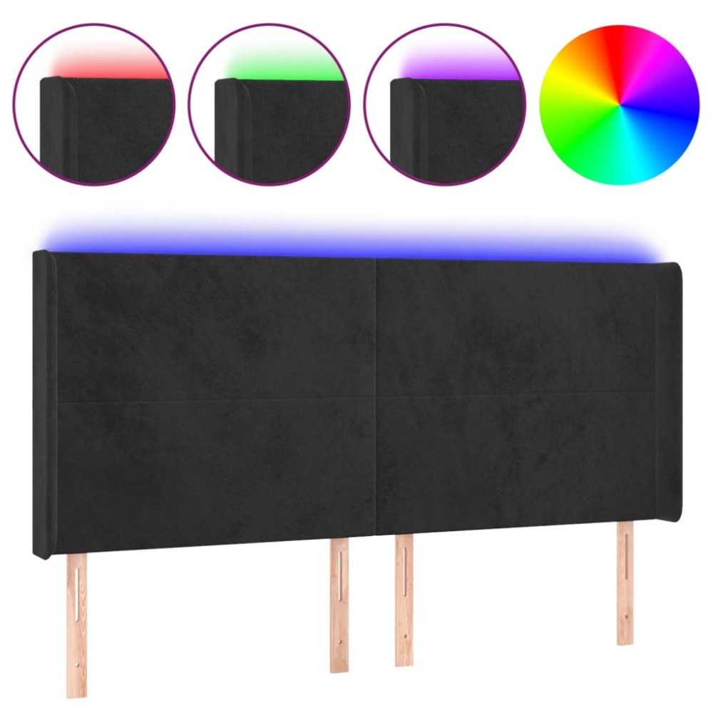 vidaXL Tăblie de pat cu LED, negru, 183x16x118/128 cm, catifea