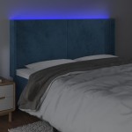 vidaXL Tăblie de pat cu LED, albastru închis, 183x16x118/128cm catifea