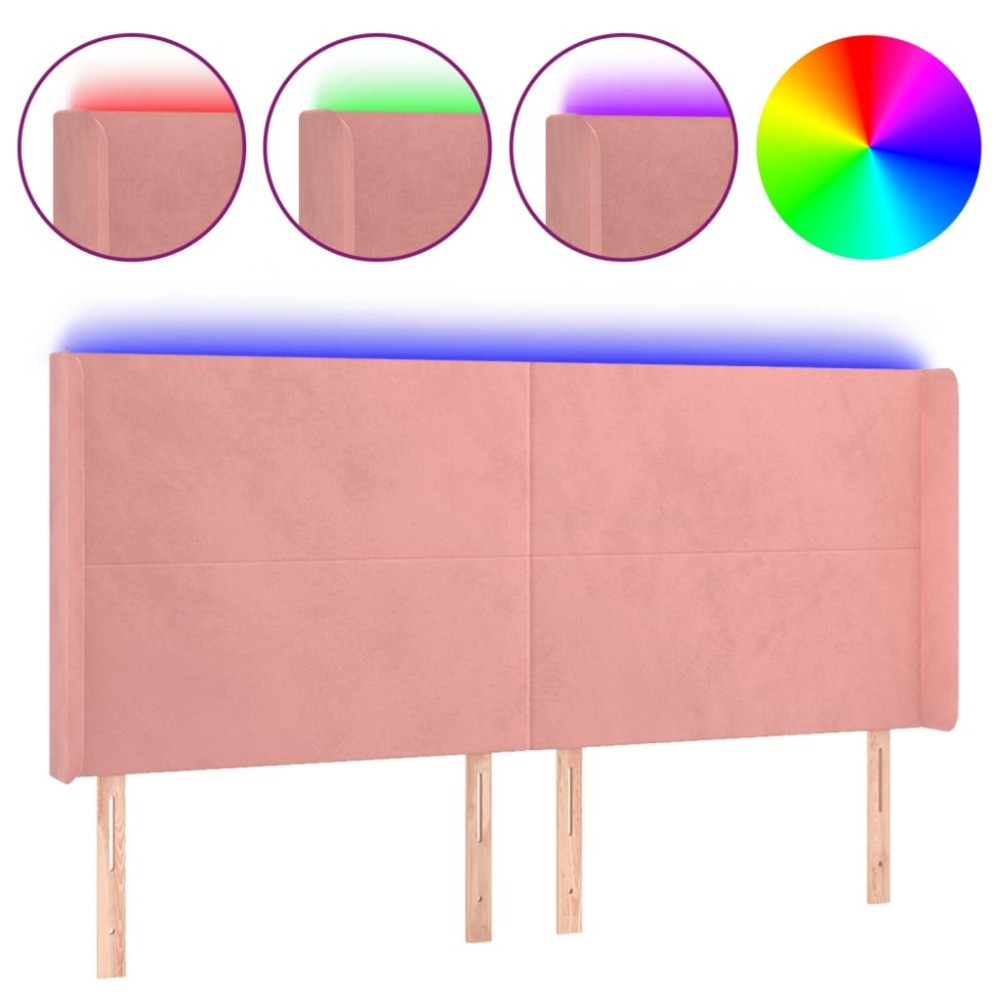 vidaXL Tăblie de pat cu LED, roz, 183x16x118/128 cm, catifea