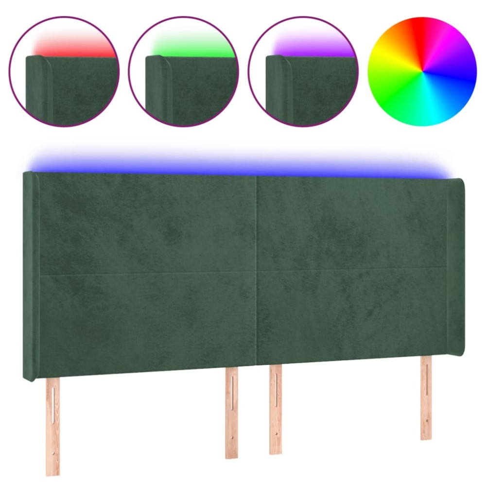 vidaXL Tăblie de pat cu LED, verde închis, 203x16x118/128 cm, catifea