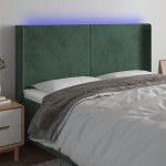 vidaXL Tăblie de pat cu LED, verde închis, 203x16x118/128 cm, catifea vidaXL Tăblie de pat cu LED, verde închis, 203x16x118/128 cm, catifea