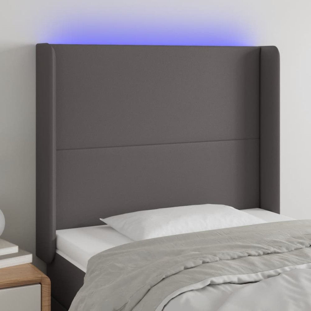 vidaXL Tăblie de pat cu LED, gri , 83x16x118/128 cm, piele ecologică
