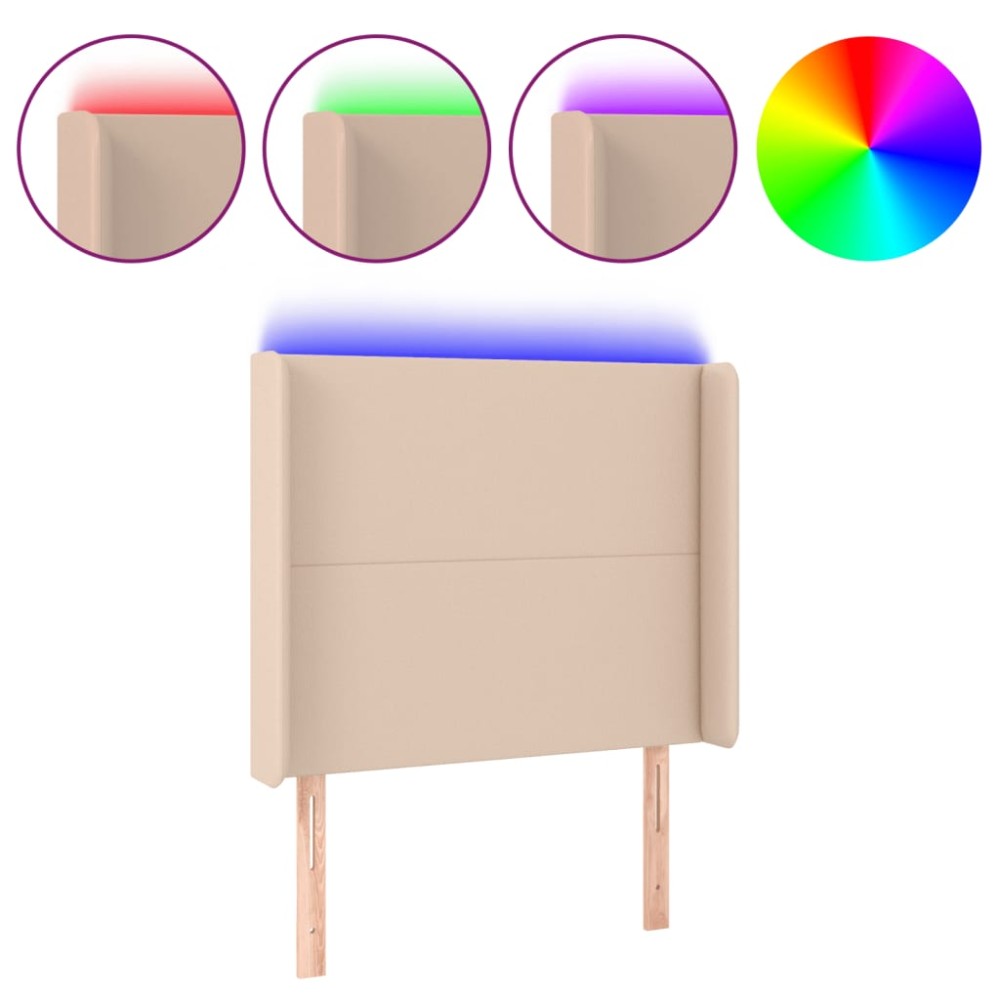vidaXL Tăblie de pat cu LED cappuccino 83x16x118/128cm piele ecologică
