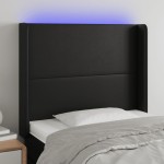 vidaXL Tăblie de pat cu LED, negru, 93x16x118/128 cm, piele ecologică