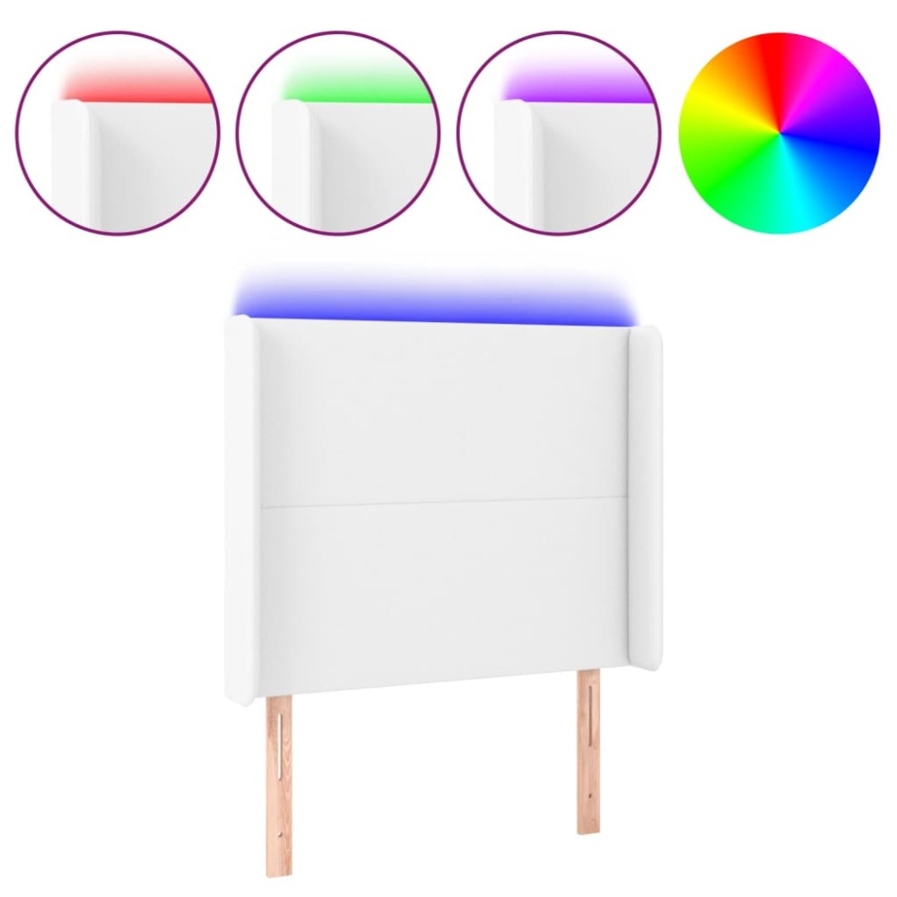 vidaXL Tăblie de pat cu LED, alb, 93x16x118/128 cm, piele ecologică