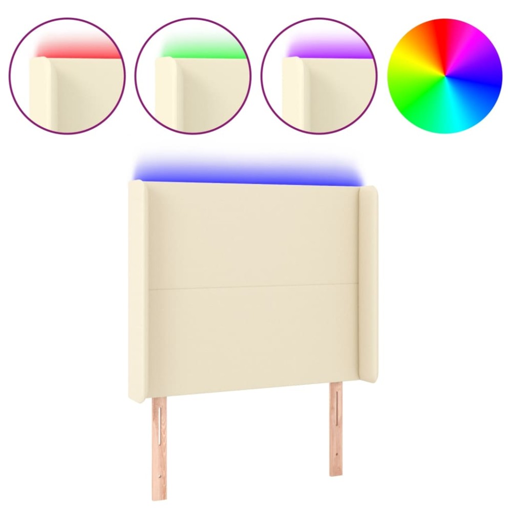 vidaXL Tăblie de pat cu LED, crem, 93x16x118/128 cm, piele ecologică