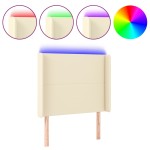 vidaXL Tăblie de pat cu LED, crem, 93x16x118/128 cm, piele ecologică