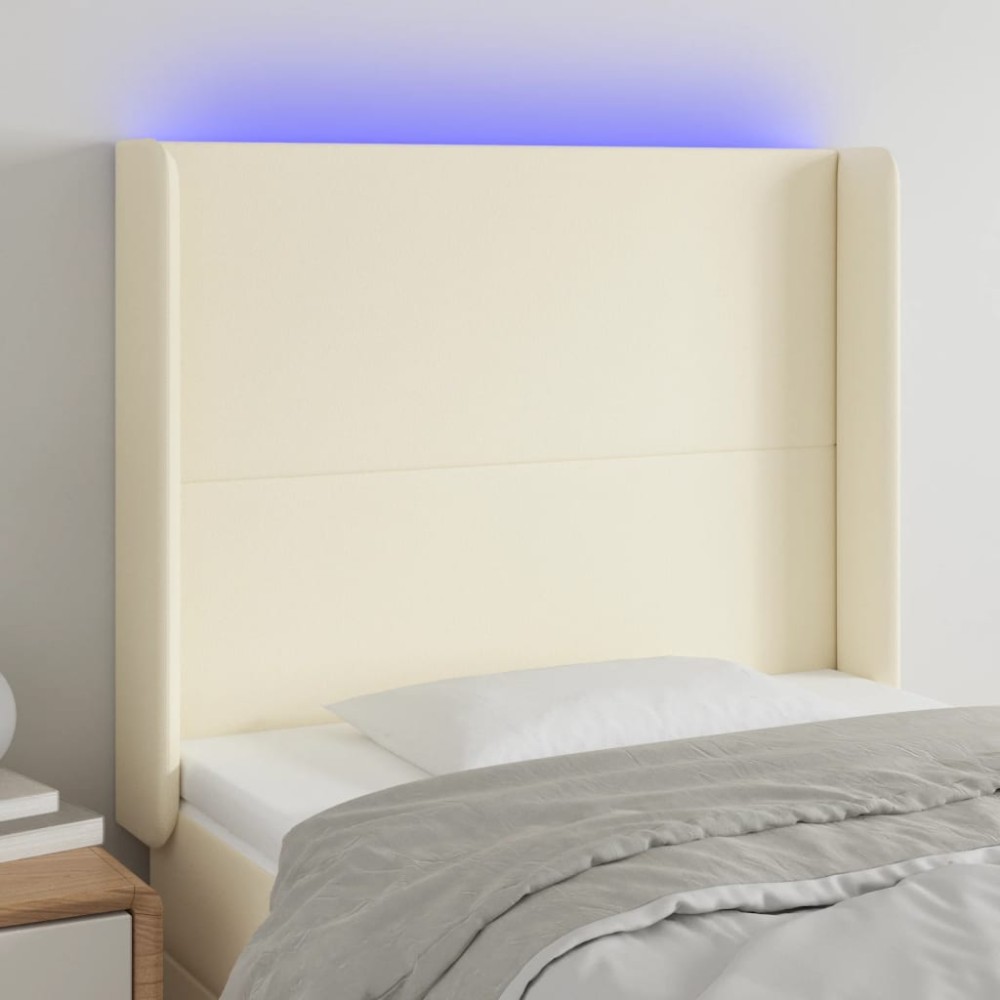 vidaXL Tăblie de pat cu LED, crem, 93x16x118/128 cm, piele ecologică