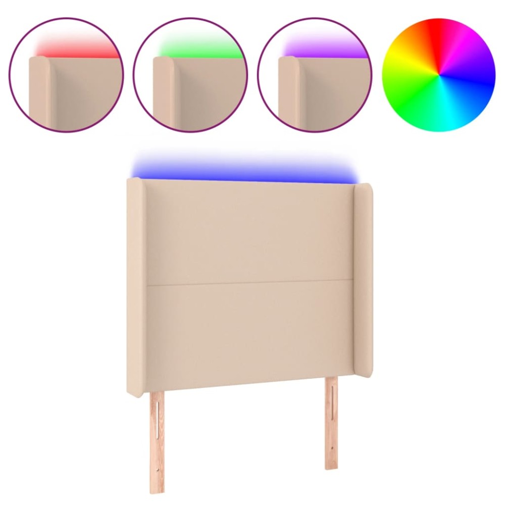vidaXL Tăblie de pat cu LED cappuccino 93x16x118/128cm piele ecologică