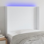 vidaXL Tăblie de pat cu LED, alb, 103x16x118/128 cm, piele ecologică vidaXL Tăblie de pat cu LED, alb, 103x16x118/128 cm, piele ecologică