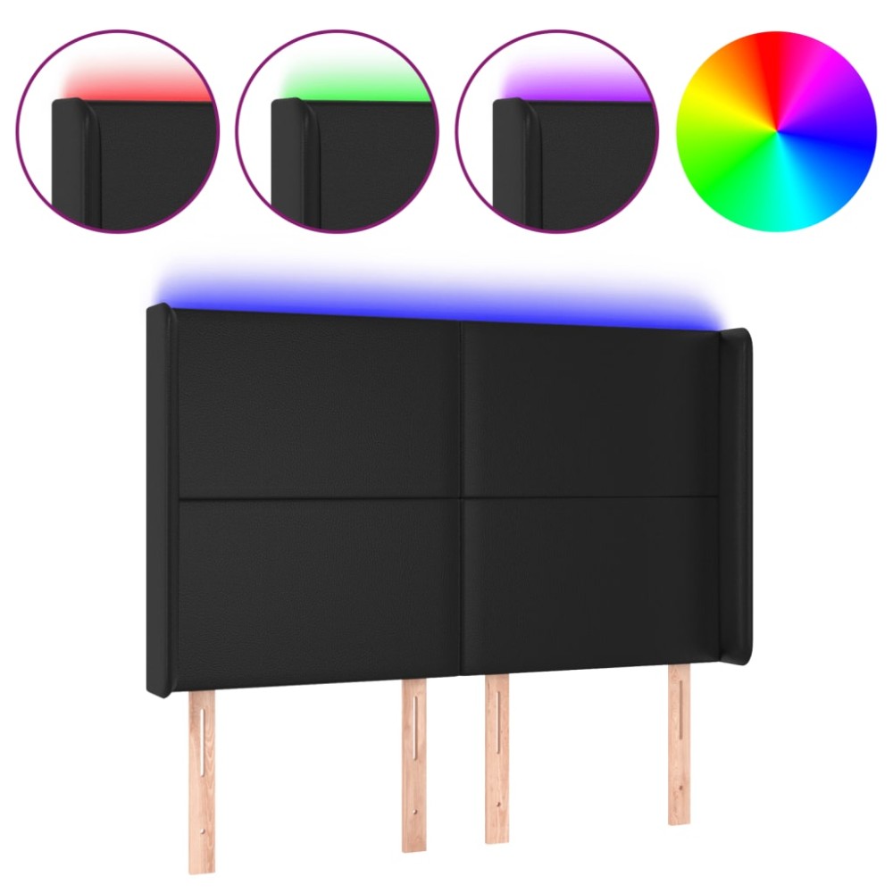 vidaXL Tăblie de pat cu LED, negru, 147x16x118/128 cm, piele ecologică