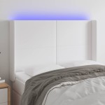 vidaXL Tăblie de pat cu LED, alb, 147x16x118/128 cm, piele ecologică vidaXL Tăblie de pat cu LED, alb, 147x16x118/128 cm, piele ecologică