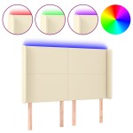 vidaXL Tăblie de pat cu LED, crem, 147x16x118/128 cm, piele ecologică