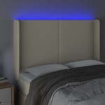 vidaXL Tăblie de pat cu LED, crem, 147x16x118/128 cm, piele ecologică