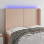 vidaXL Tăblie de pat cu LED, cappuccino, 147x16x118/128 cm, piele eco