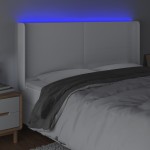 vidaXL Tăblie de pat cu LED, alb, 163x16x118/128 cm, piele ecologică vidaXL Tăblie de pat cu LED, alb, 163x16x118/128 cm, piele ecologică