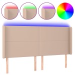 vidaXL Tăblie de pat cu LED, cappuccino, 163x16x118/128 cm, piele eco