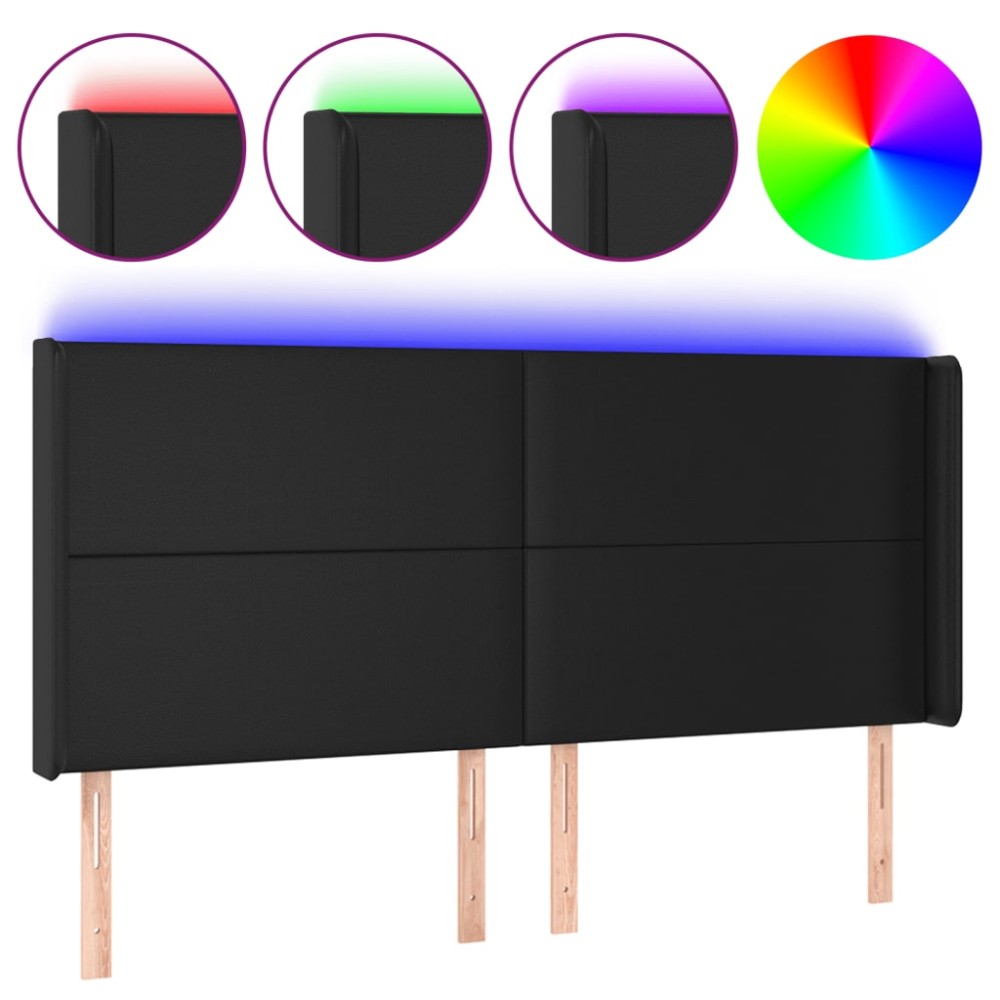 vidaXL Tăblie de pat cu LED, negru, 183x16x118/128 cm, piele ecologică