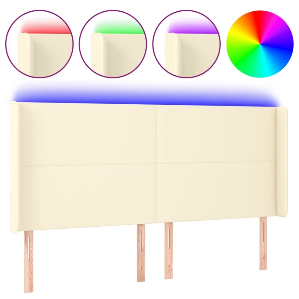 vidaXL Tăblie de pat cu LED, crem, 183x16x118/128 cm, piele ecologică