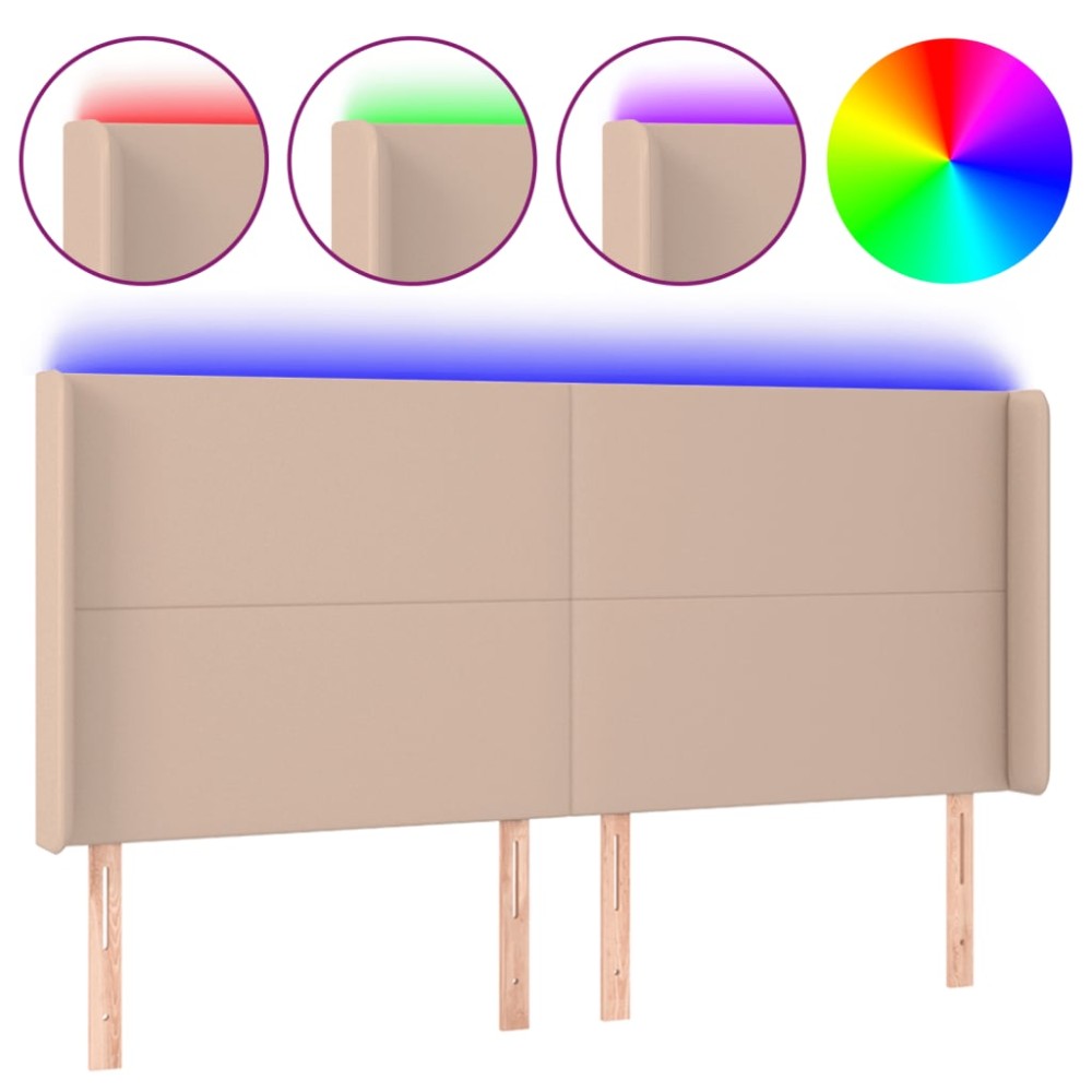 vidaXL Tăblie de pat cu LED, cappuccino, 183x16x118/128 cm, piele eco