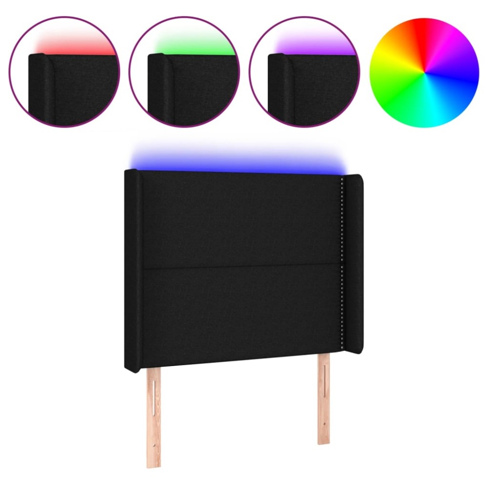 vidaXL Tăblie de pat cu LED, negru, 93x16x118/128 cm, textil