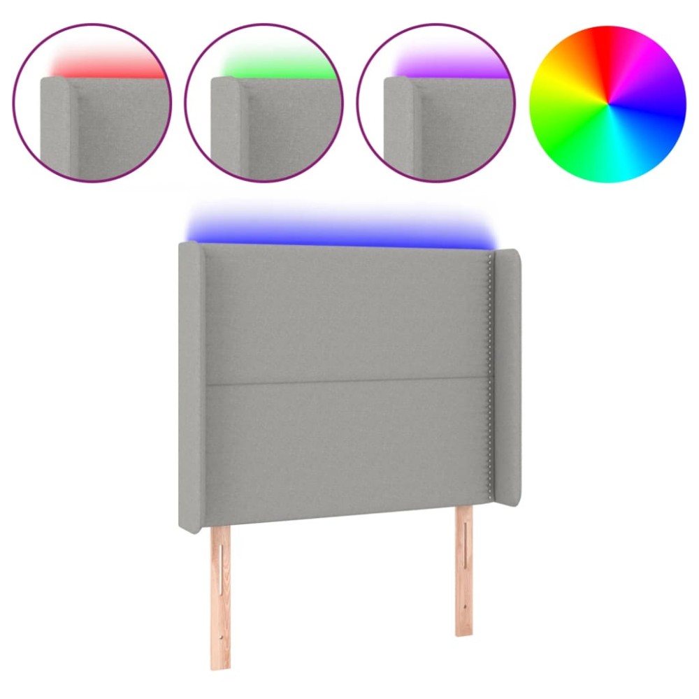 vidaXL Tăblie de pat cu LED, gri deschis, 103x16x118/128 cm, textil