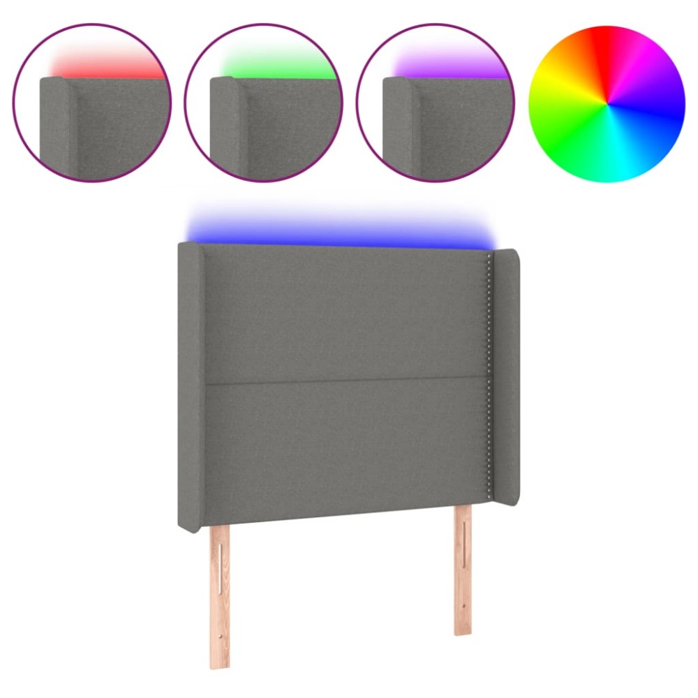 vidaXL Tăblie de pat cu LED, gri închis, 103x16x118/128 cm, textil