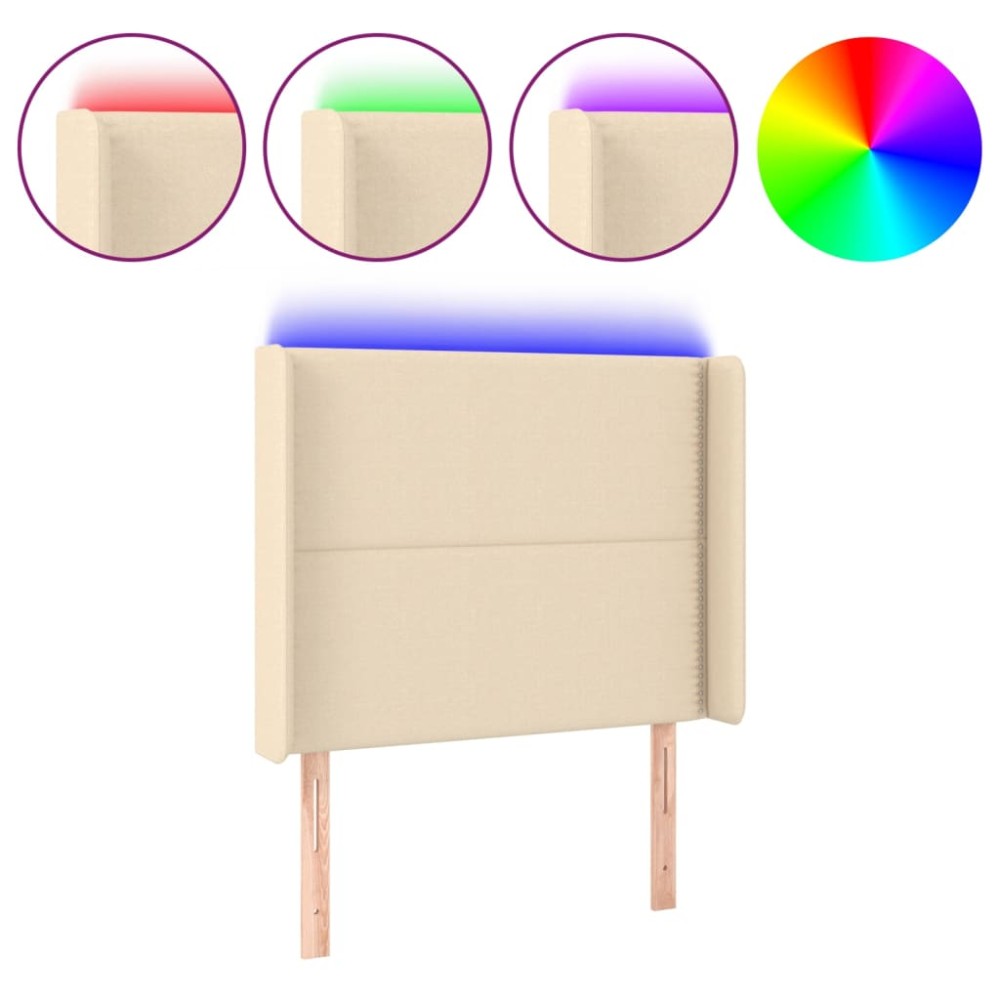 vidaXL Tăblie de pat cu LED, crem, 103x16x118/128 cm, textil