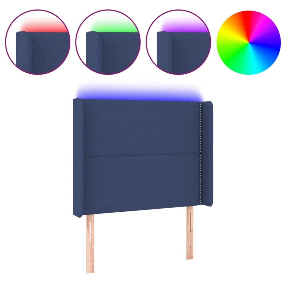 vidaXL Tăblie de pat cu LED, albastru, 103x16x118/128 cm, textil