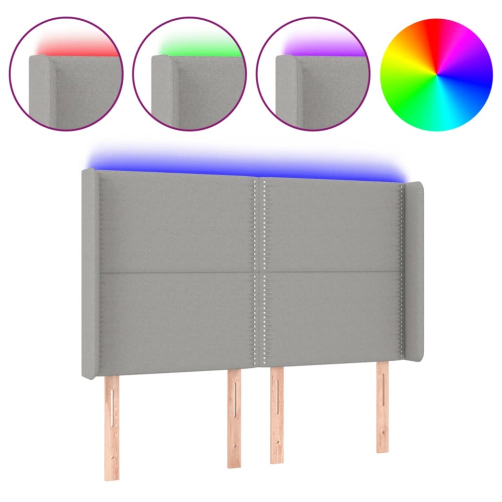 vidaXL Tăblie de pat cu LED, gri deschis, 147x16x118/128 cm, textil