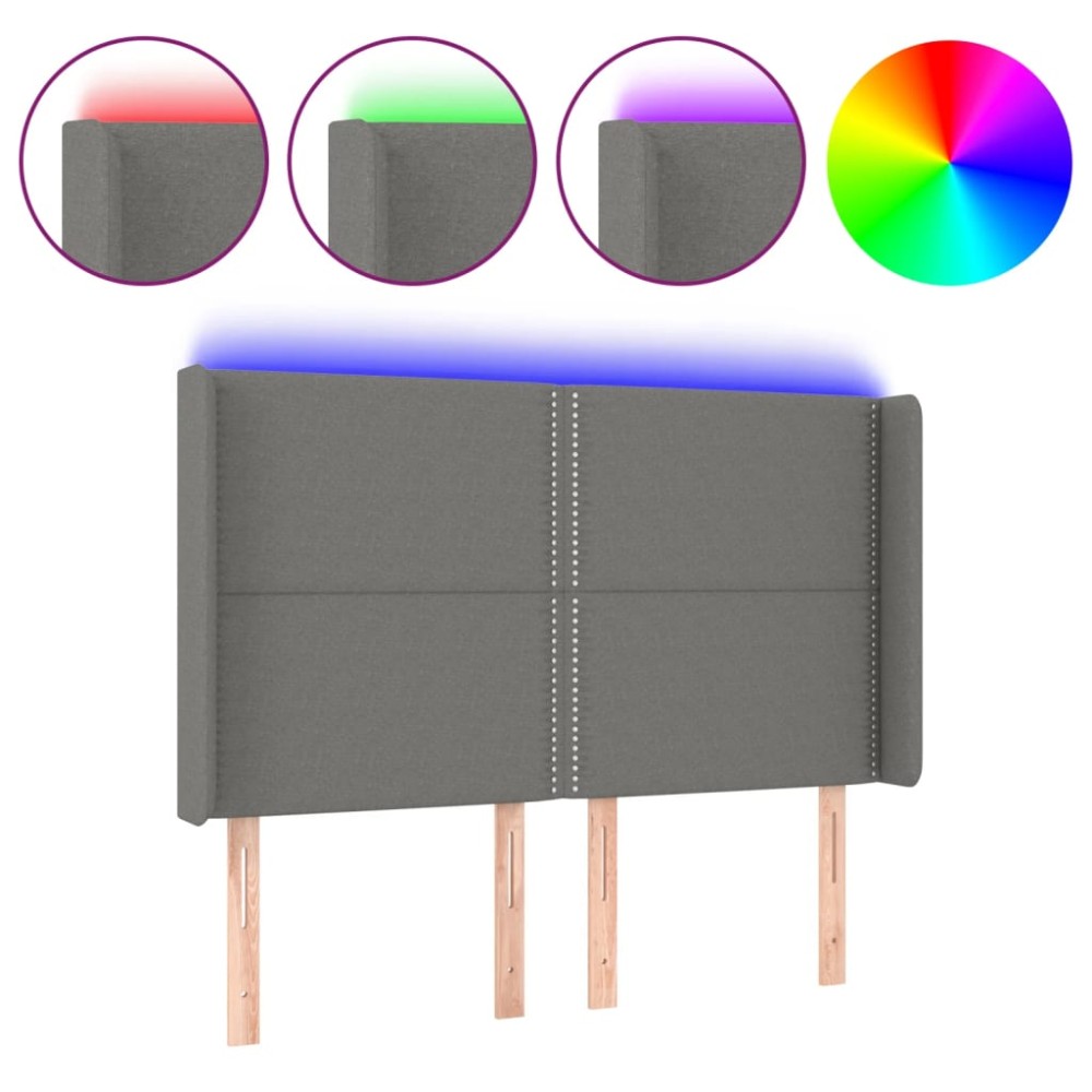 vidaXL Tăblie de pat cu LED, gri închis, 147x16x118/128 cm, textil