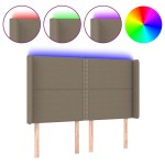 vidaXL Tăblie de pat cu LED, gri taupe, 147x16x118/128 cm, textil vidaXL Tăblie de pat cu LED, gri taupe, 147x16x118/128 cm, textil