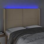 vidaXL Tăblie de pat cu LED, crem, 147x16x118/128 cm, textil vidaXL Tăblie de pat cu LED, crem, 147x16x118/128 cm, textil