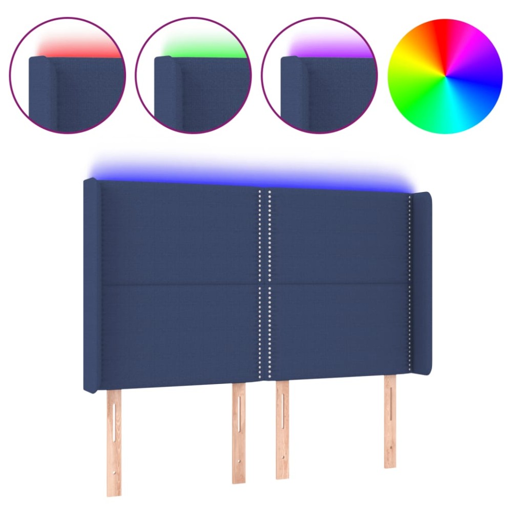 vidaXL Tăblie de pat cu LED, albastru, 147x16x118/128 cm, textil