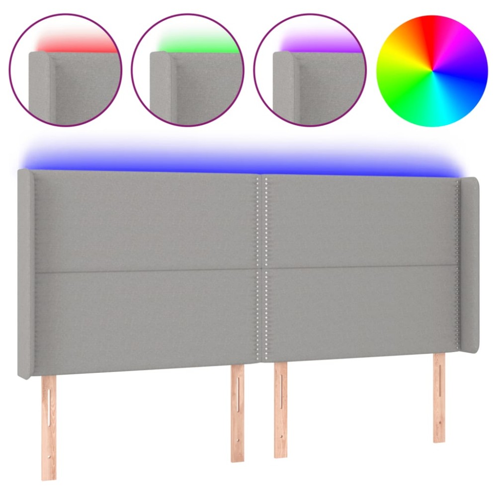 vidaXL Tăblie de pat cu LED, gri deschis, 163x16x118/128 cm, textil