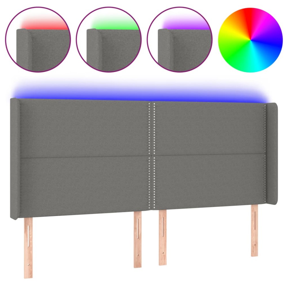 vidaXL Tăblie de pat cu LED, gri închis, 163x16x118/128 cm, textil