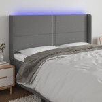 vidaXL Tăblie de pat cu LED, gri închis, 163x16x118/128 cm, textil