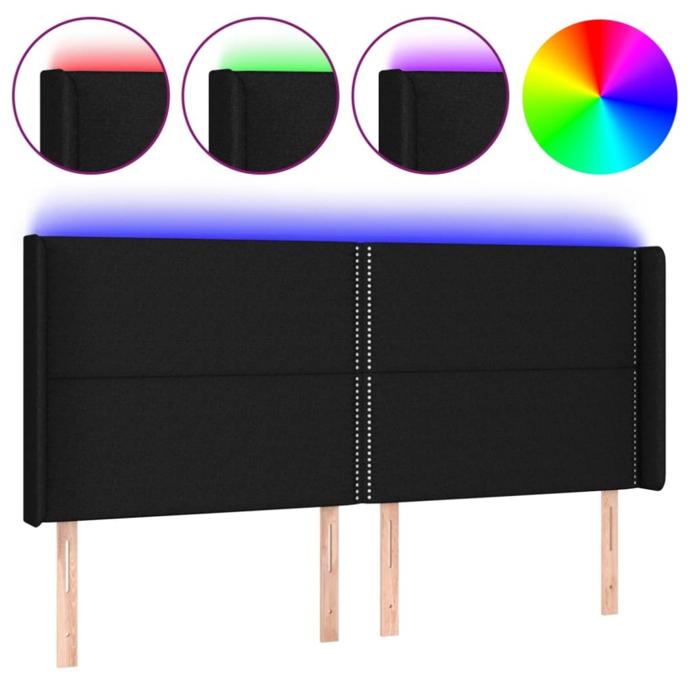 vidaXL Tăblie de pat cu LED, negru, 203x16x118/128 cm, textil