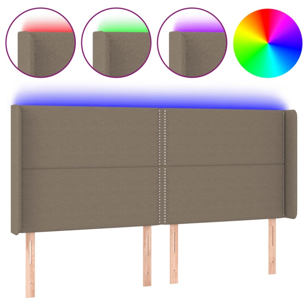 vidaXL Tăblie de pat cu LED, gri taupe, 203x16x118/128 cm, textil