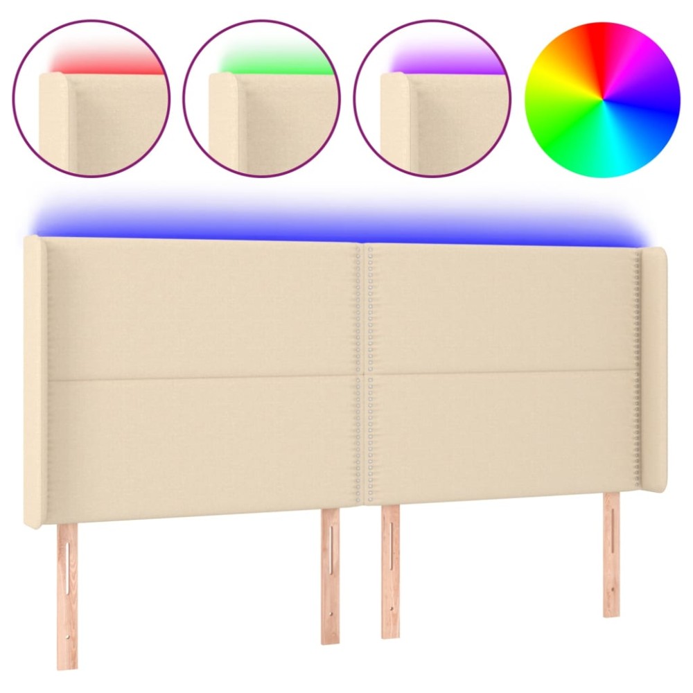 vidaXL Tăblie de pat cu LED, crem, 203x16x118/128 cm, textil