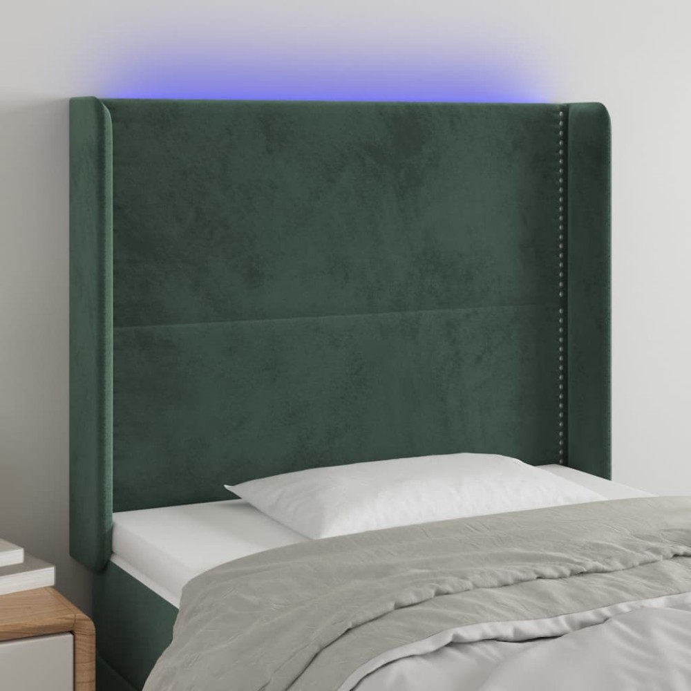 vidaXL Tăblie de pat cu LED, verde închis, 83x16x118/128 cm, catifea