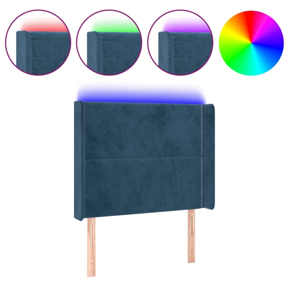 vidaXL Tăblie de pat cu LED, albastru închis, 83x16x118/128cm, catifea