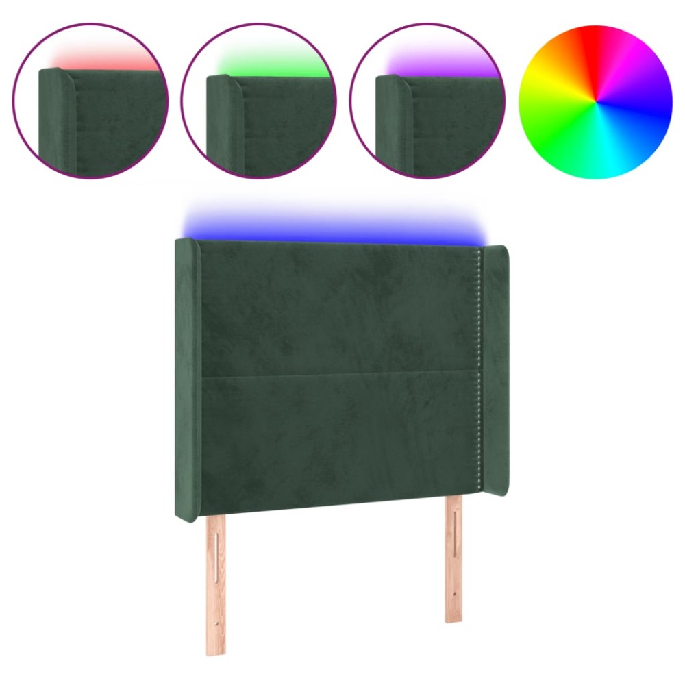 vidaXL Tăblie de pat cu LED, verde închis, 93x16x118/128cm, catifea