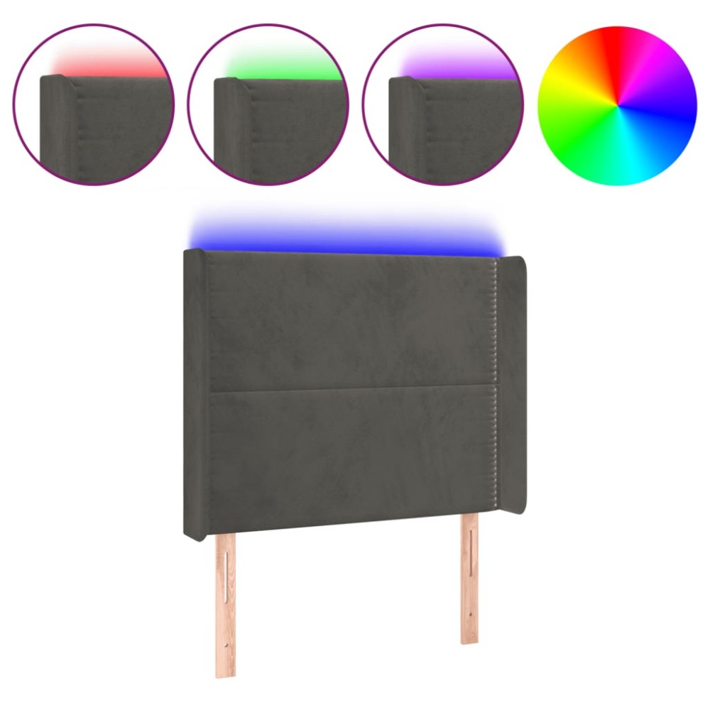 vidaXL Tăblie de pat cu LED, gri închis, 103x16x118/128 cm, catifea