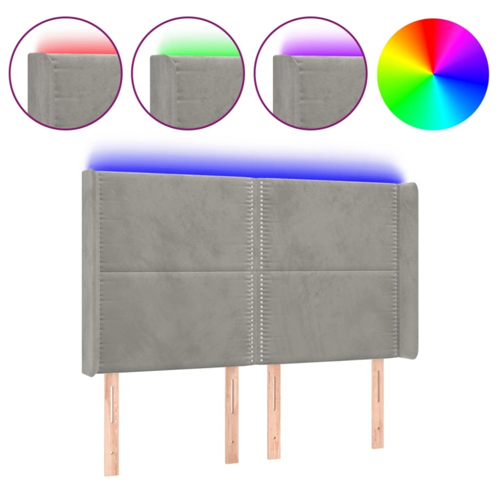 vidaXL Tăblie de pat cu LED, gri deschis, 147x16x118/128 cm, catifea