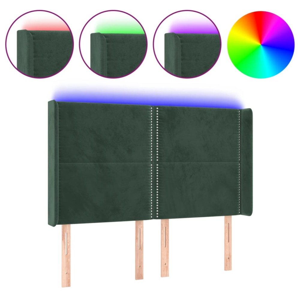 vidaXL Tăblie de pat cu LED, verde închis, 147x16x118/128 cm, catifea