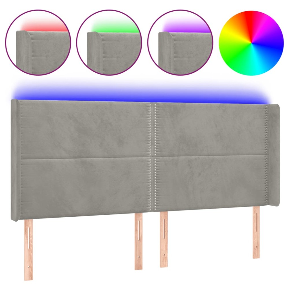 vidaXL Tăblie de pat cu LED, gri deschis, 163x16x118/128 cm, catifea