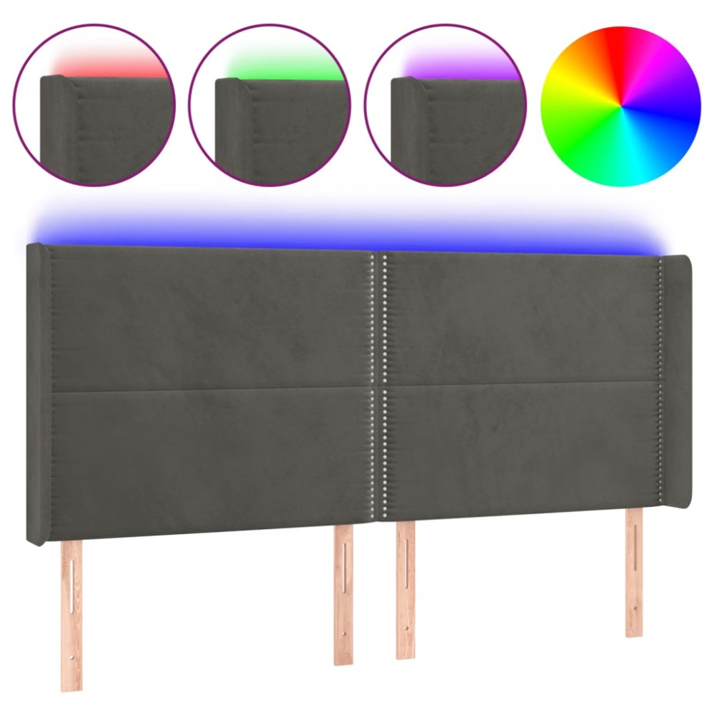 vidaXL Tăblie de pat cu LED, gri închis, 163x16x118/128 cm, catifea