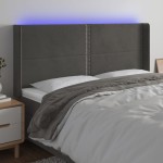 vidaXL Tăblie de pat cu LED, gri închis, 163x16x118/128 cm, catifea vidaXL Tăblie de pat cu LED, gri închis, 163x16x118/128 cm, catifea
