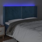 vidaXL Tăblie de pat cu LED, albastru închis, 163x16x118/128cm catifea